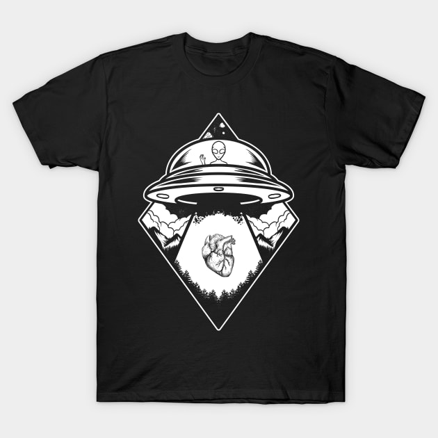 Abduction Heart Alien Ufo T-Shirt by alxmd